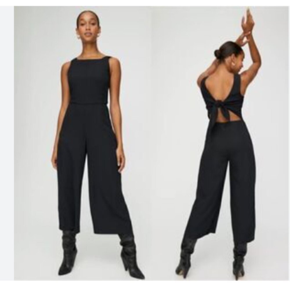 NWT Wilfred Free Izabel Jumpsuit Size L in Black Knit Soft Crop Wide Leg